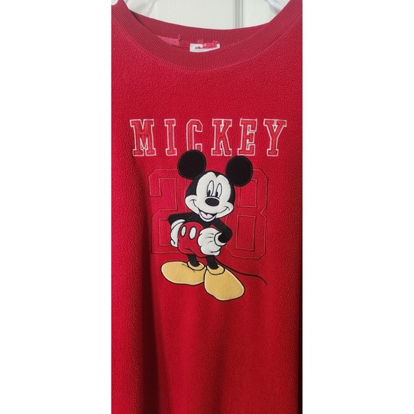 Vintage 90s Disney Store Mickey Mouse 28 Crewneck Fleece Sweatshirt Red, Large - Picture 2 of 4